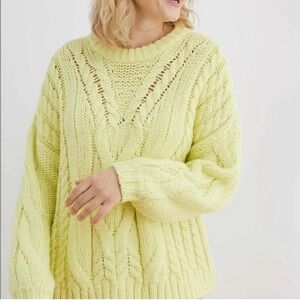 Aerie Light Yellow Cable Knit Sweater